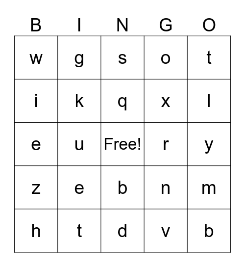 ABC Bingo Card