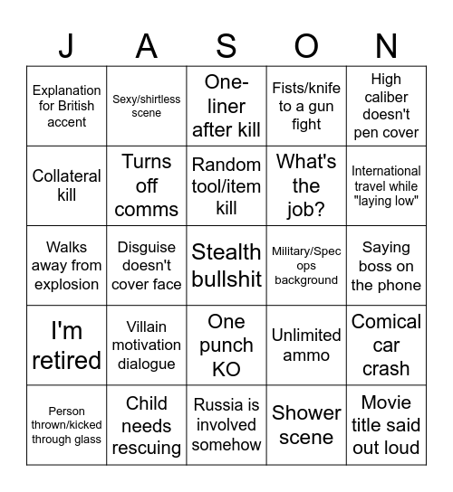 Jason Movie Bingo Card