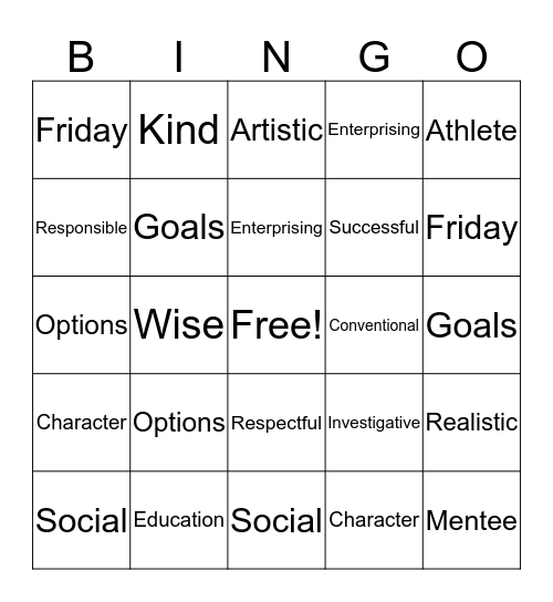 Mentoring Day BINGO Card