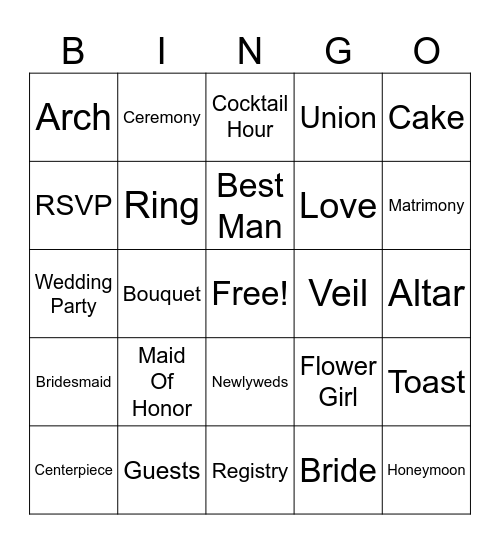 Bridal BINGO Card