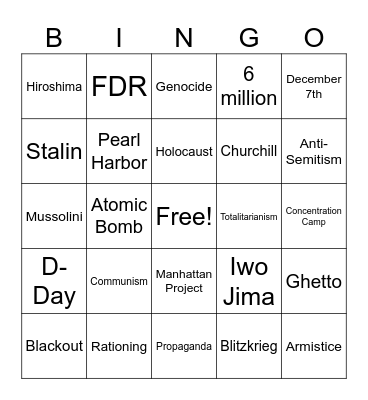 World War II Bingo Card