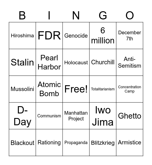 World War II Bingo Card
