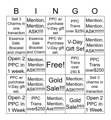 Unlock MY Heart!!! PPC Contest Bingo Card