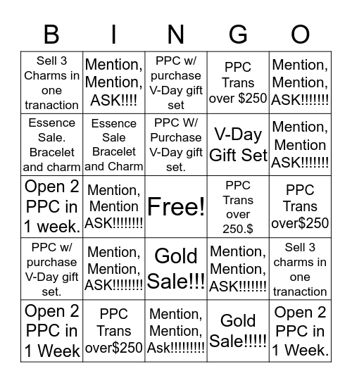 Unlock MY Heart!!! PPC Contest Bingo Card