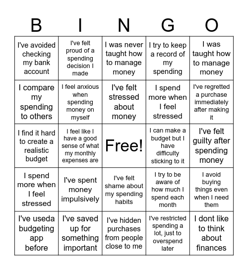 Life Skills: Budgeting Bingo Card