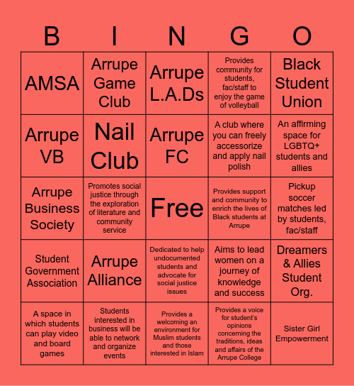 Arrupe Night BINGO Card