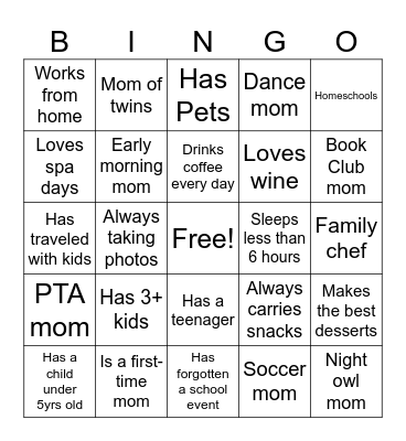 Mom Bingo Card