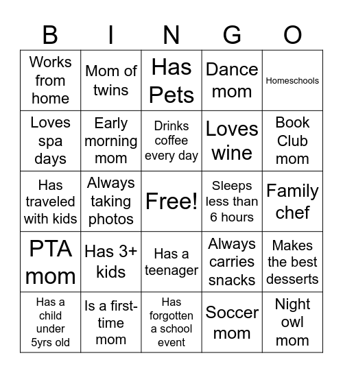 Mom Bingo Card