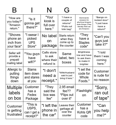 AMAZOMBIE BINGO NOCATEE STORE EDITION Bingo Card