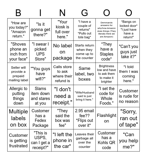 AMAZOMBIE BINGO NOCATEE STORE EDITION Bingo Card