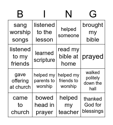 Worship Bingo Card