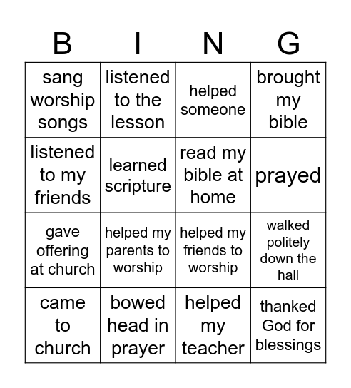 Worship Bingo Card