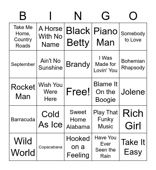 70's Bingo Card