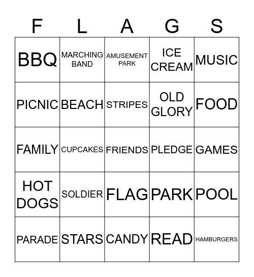 Memorial Day Bingo Card