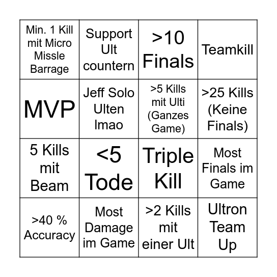 Iron Man Bingo VOD Bingo Card