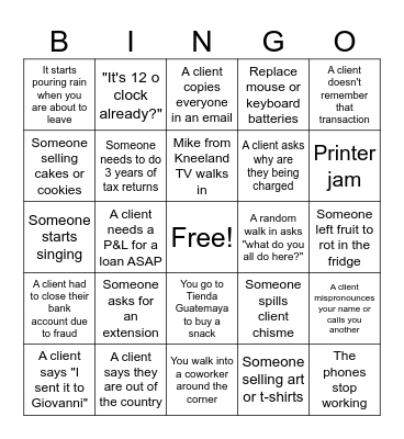 Office Accounting Bingo Card