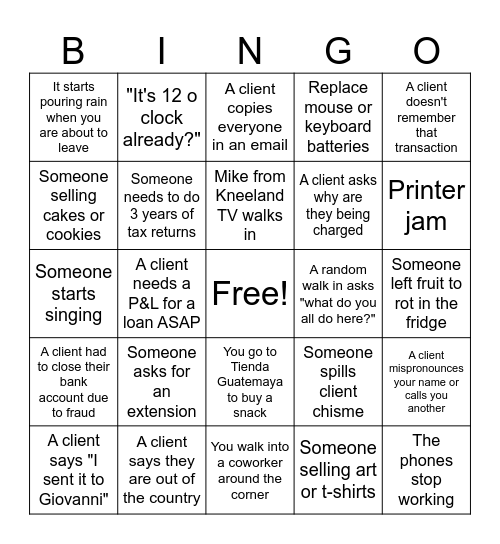Office Accounting Bingo Card