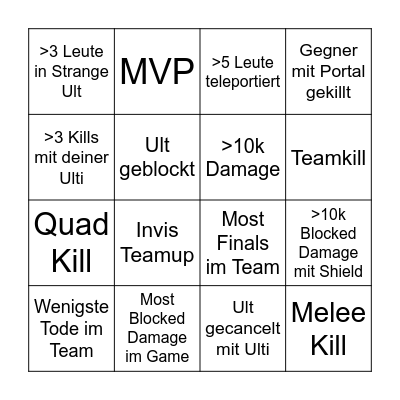 Dr. Strange Bingo VOD Bingo Card
