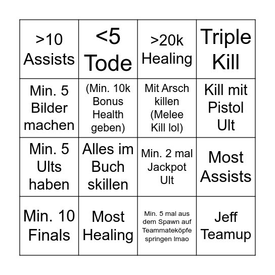 Sup-Pool Bingo VOD Bingo Card