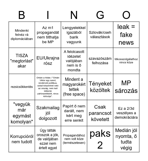 Szijjártó Telexen Bingo Card