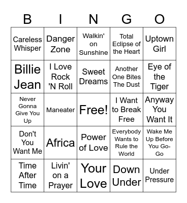 80's Bingo Card