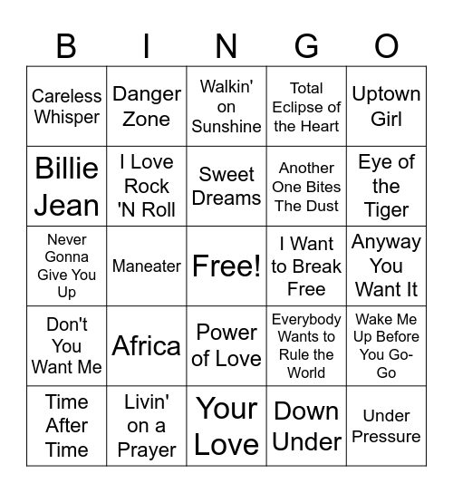 80's Bingo Card