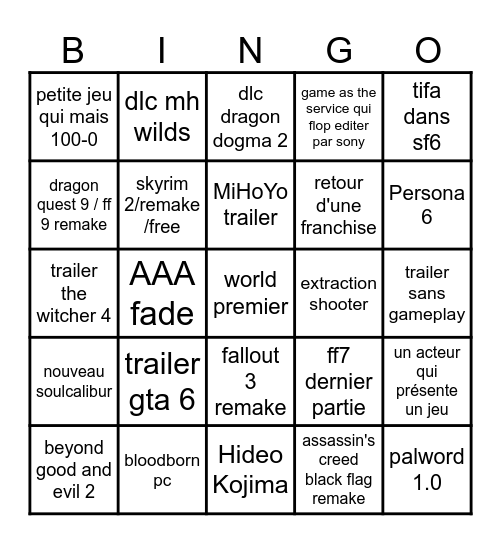 summer game fest 2026 Bingo Card