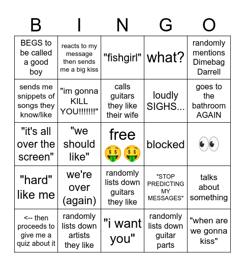 *A* guitar player's bingo Card