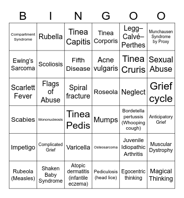 ADN Peds Unit 6 Bingo Card
