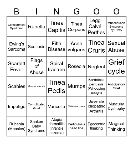 ADN Peds Unit 6 Bingo Card