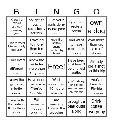 Mary's Last Toast on the Coast. Bingo Card