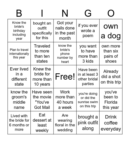 Mary's Last Toast on the Coast. Bingo Card