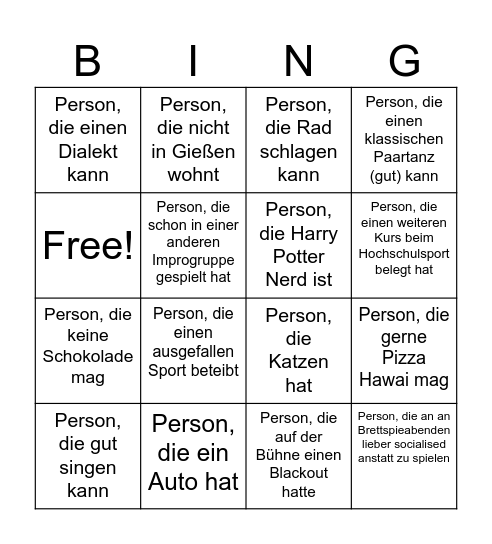Impro-Bingo-Weltmeisterschaften 2026 Bingo Card