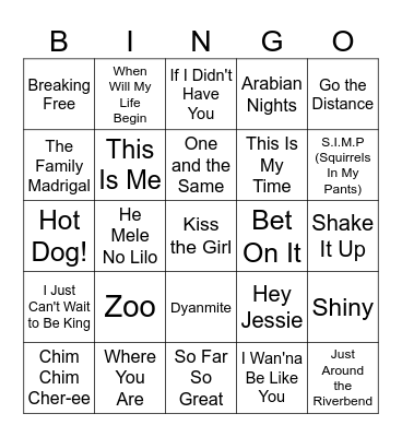 Disney Music Bingo #1 Bingo Card