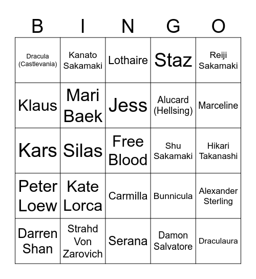 Bloodsucking Bingo Card