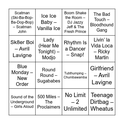 60s Hits Bingo Card