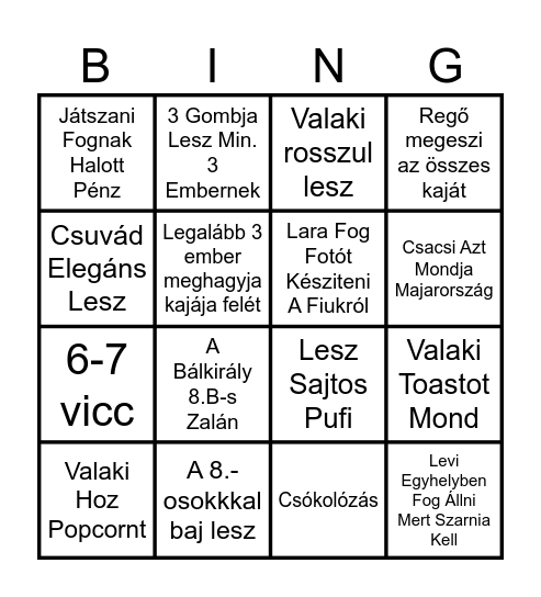 Diákbál Bingó Bingo Card