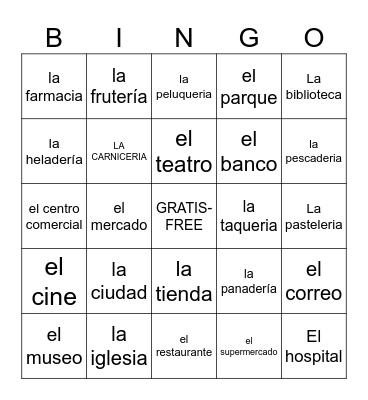 Lugares en la ciudad- Sp.2 Bingo Card