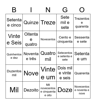 Números Por Extenso Bingo Card