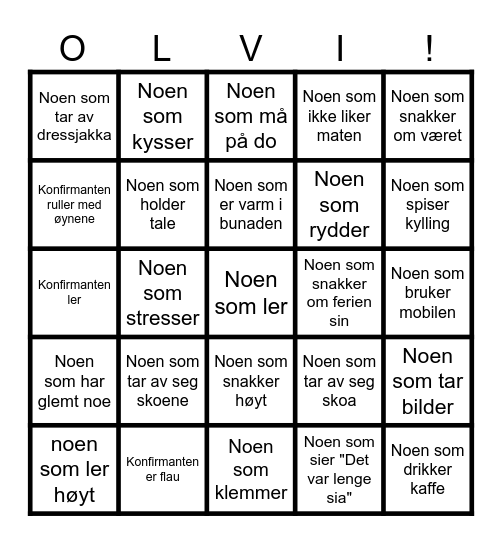 Konfirmasjonsbingo Card