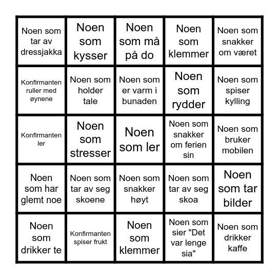 Konfirmasjonsbingo Card