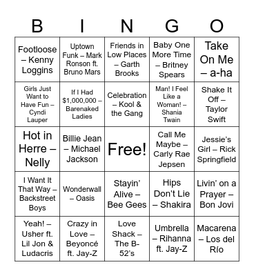 table tunes Bingo Card