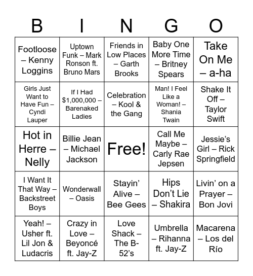 table tunes Bingo Card