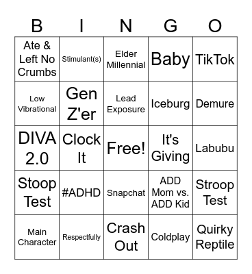 Tik Tok Bingo Card