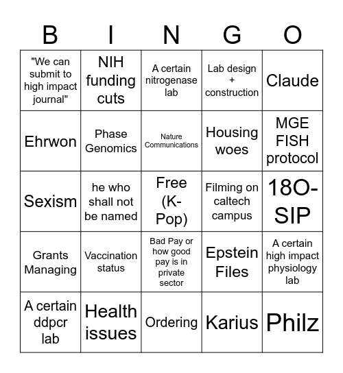 KL Bingo Card