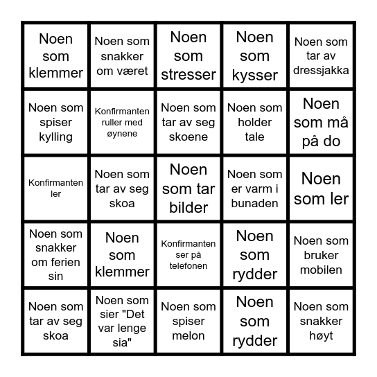 Konfirmasjonsbingo Card