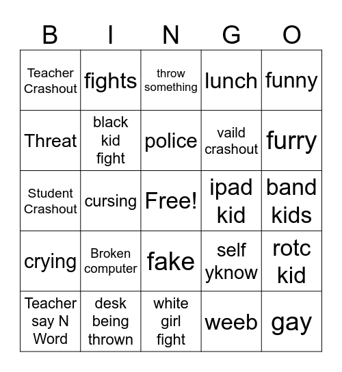 Schools Bingo Card