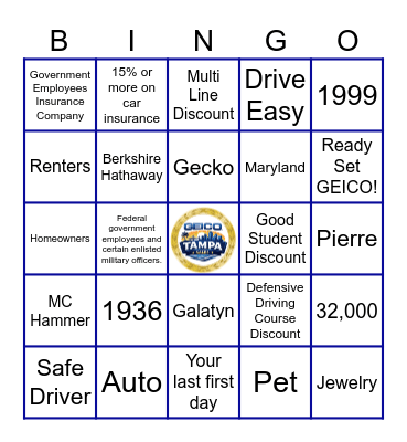 Do you know GEICO? Bingo Card