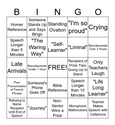 Baccalaureate Bingo Card