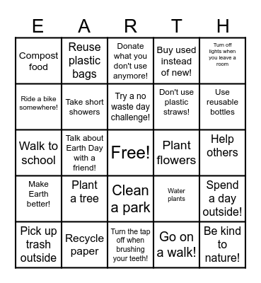 Earth Day Bingo Card